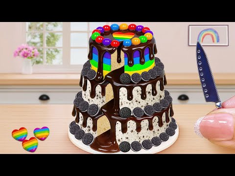 Mini Rainbow Cake Recipe With Chocolate | Satisfying Rainbow Cake Recipe