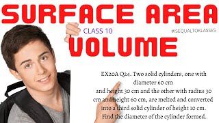Two solid cylinders, one with diameter 60 cm   and height 30 cm and the other with radius 30 cm...