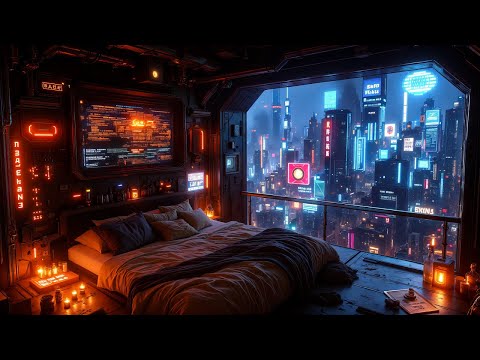 Futuristic Escape – Cozy Ambient Sounds With Cyberpunk Rain | For Sleep, Study, Or Relaxation | 4...