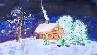 Acrilic Painting  🎨 WINTER HOUSE 🎨| How to Draw | Magic Paintings