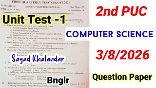 2nd PUC Computer science Unit Test Question Paper 2026