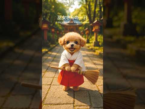 「モカの巫女さんバイトの1日に密着⛩️」#犬 #トイプードル #dog #バイト #動物 #cute #shorts