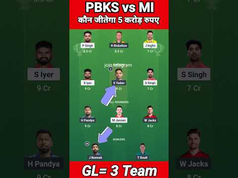 PBKS vs MI Today Match Prediction | Punjab Kings vs Mumbai Indians Dream11 Team | #ipl #dream #gl