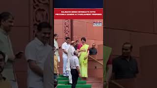 Def Minister Rajnath Singh Interacts With Congress MP Priyanka Gandhi At Parliament Premises #shorts