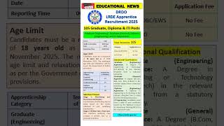 DRDO LRDE Apprentice Recruitment 2025 #drdo #drdosyllabus #drdo_vacancy #drdojobs #btech #diploma
