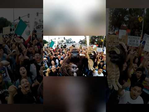 Bigfoot Pulls Up To LA Protest #ice #bigfoot #bigfootvlog #sasquatch #funny #fyp #shortsfeed #veo3