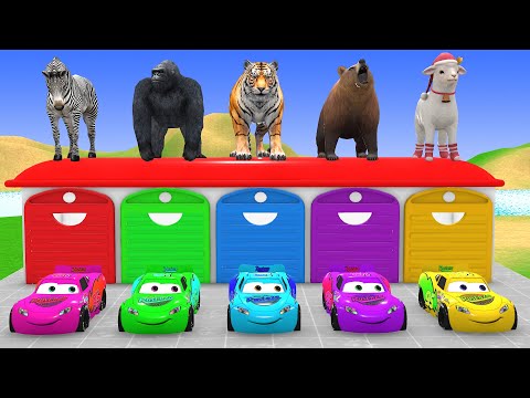 Long Slide Game With Cow Elephant Gorilla Hippopotamus Tiger - 3d Animal Game - Funny 3d Animals