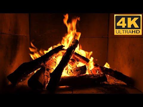 Relaxing Fireplace  with Burning Logs and Crackling Fire Sounds for Stress Relief 4K UHD