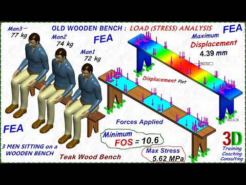 Wooden Bench Load (Stress) Analysis in 3D CAD, #FEA, #solidworks, #solidedge, #fusion360, #creo