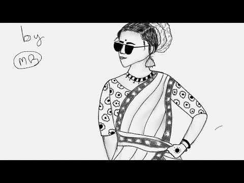 stylish indian traditional girl in saree drawing ❤️ #shorts
