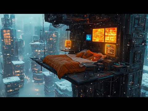Cyberpunk Chill Shelter: Snow Ambience & Sleep Music | Futuristic Bedroom In A Frozen City
