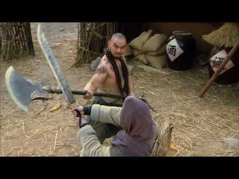 The monk with flower arms is actually a kung fu master who defeats the swordsman without any damage!