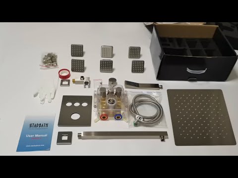 STARBATH Wall Mounted Thermostatic Shower System with 6 Body Jet Push Button Brushed Nickel Unboxing