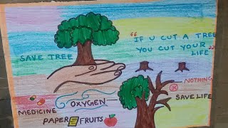 How to draw Save Tree Drawing Save Tree poster drawing/what we get from plants/trees/Uses of trees