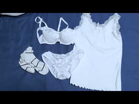【下着紹介】ふんわりスカートコーデと白いパンティ｜Cute mini skirt try-on haul. Cheap nylon pure white bra and set panties.