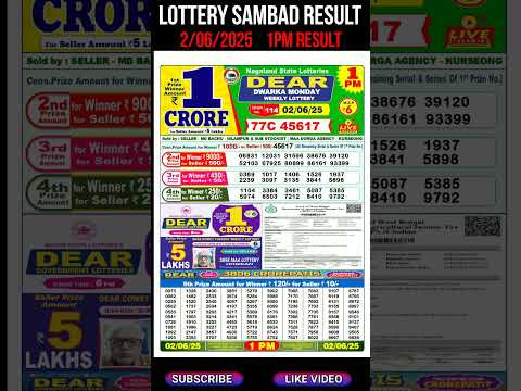 Nagaland State Dear Lottery Sambad Result  Morning 1PM Result 2.06.2025