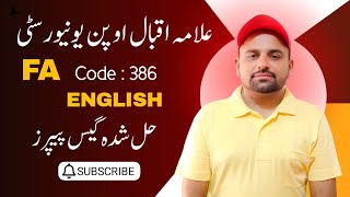 AIOU FA English Code 386 Solved Guess Paper 2025 | Important Questions