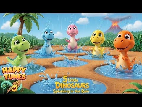 5 Little Dinosaurs Splashing in the Rain 🦕 | Fun Nursery Rhyme for Toddlers & Kids