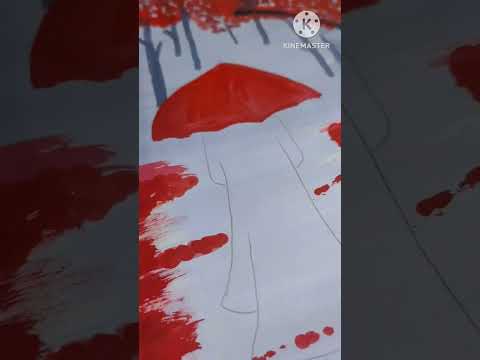 #rainyday #painting #red #grey#black##road#girl#umbrella