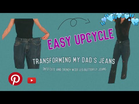 *Pintrest chose my project* resizing ✨oversized✨into wide leg jeans! ♻️🦋💖