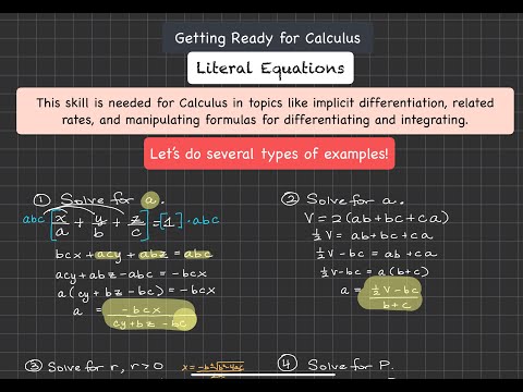 Getting Ready for Calculus Literal Equations