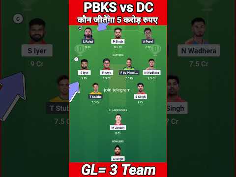 PBKS vs DC Today Match Prediction | Punjab Kings vs Delhi Capitals Dream11 Team | #ipl #dream #gl