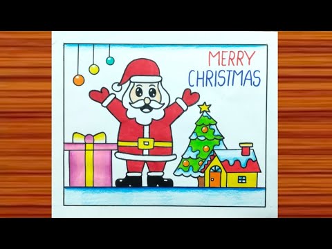 Merry Christmas Drawing / Easy Christmas Drawing / Santa Claus, Christmas Tree Drawing Easy Steps