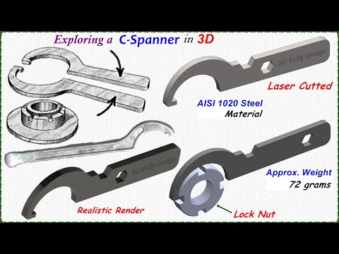 C SPANNER or HOOK SPANNER in 3D Design, #3Dmodeling,#creo,#solidworks,#fusion360,#lasercutting