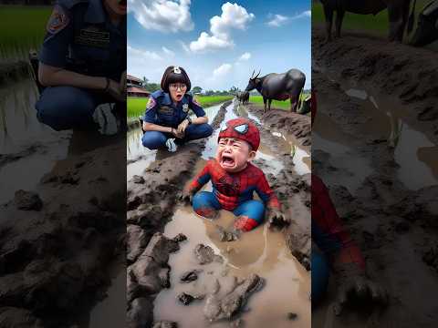 Spider-Man falls in the mud of a rice field #avengers​ #ironman​ #sirenhead​ #shorts​