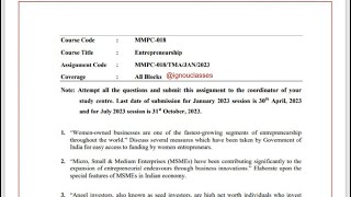 IGNOU MMPC - 018 Solved Assignment Jan 2023 | July 2023 [FREE] IGNOU MBA Entrepreneurship MMPC 18