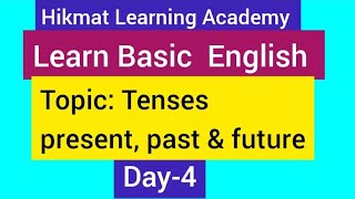 Learn Basic English day-4 Topic  ;Senses presnt,past,future  structure  and examples  