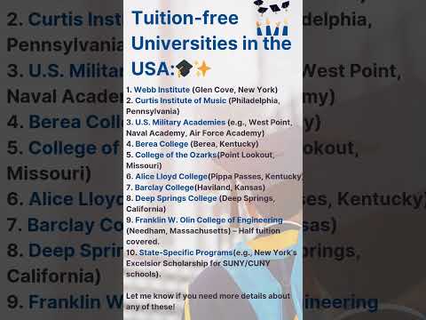 Tuition free Universities in the USA
