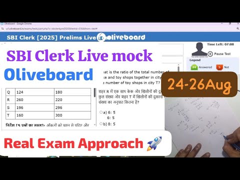 🎯Oliveboard SBI Clerk Live Mock test 📚✍️25Aug, Share your Score 📝