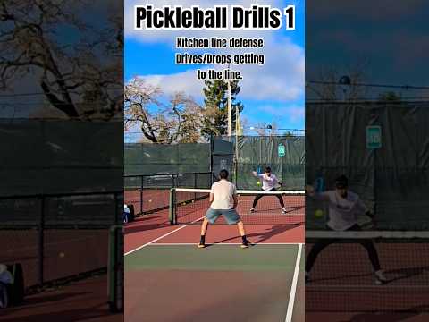 Pickleball Drills 1: Kitchen Line Defense and Drives/Drops try to get to the line. #pickleballdrills