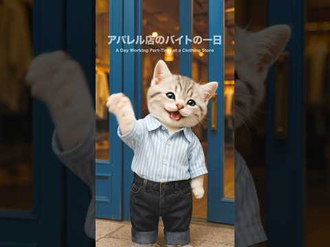 「むぎのアパレル店のバイトの一日に密着」　#cat #バイト #animation #マンチカン #funny #猫 #cute #動物 #funnycats #pets