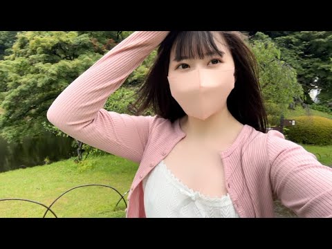 【ノーブラ散歩】大学終わりに新宿御苑でノーブラ散歩【相変わらずスケスケ】
