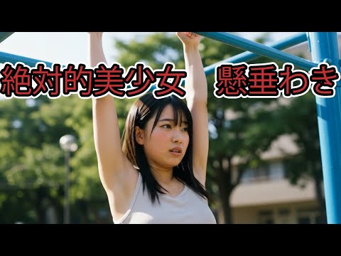 美少女がノースリブで気合の懸垂わき
