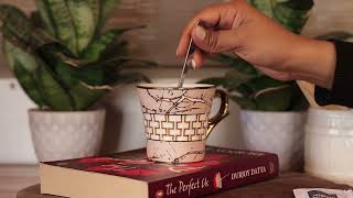 Indian Ceramic Fine Bone China Pink Gold Line Tea Cup - 6 Pcs, 155 ML