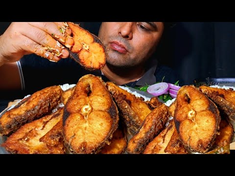 ASMR-Eating Big Fish Curry | Fish Fry | Eating Fish Curry With Rice | Rice,onion,Salad Mukbang |