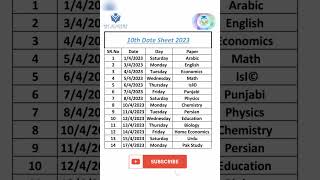 10th Date Sheet 2023 | Matric Date sheet 2023 #10thclass #datesheet