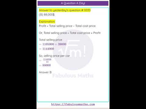 Daily Maths Challenge #34 - Profit and Loss   #mathchallenge #education