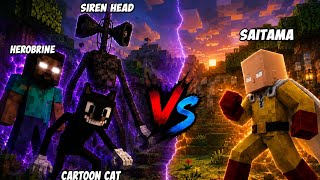 Herobrine, Siren Head, Cartoon Cat Vs Saitama Minecraft Battle 