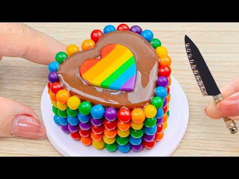Mini Rainbow Heart Cake with Candy Decorating🌈🍰| Colorful ASMR Satisfying Moment✨Sam Cakes