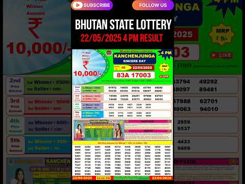 Bhutan State Lottery Result 4PM 22/05/2025