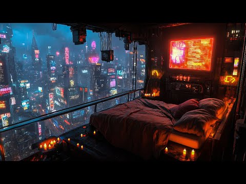 Cozy Futuristic Escape: Rain And Ambient Music | Cyberpunk Bedroom Above The City