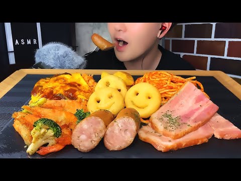 ASMR "Sausage, Omelette Rice, French Fries, Shrimp, Bacon, Neapolitan" | Mukbang, Eating Sounds