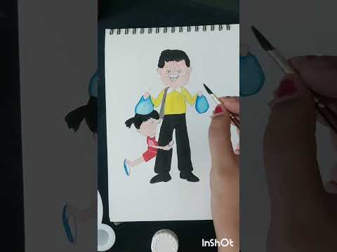 Easy father's day painting by watercolor #fathersdays #fatherdaughterday #paintingshortsvideo