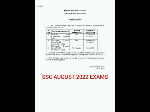 SSC AUGUST 2022 EXAMS