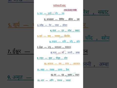 Paryayvachi shabd hindi mein |  paryayvachi shabd | Paryayvachi shabd class 9