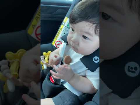 チャイルドシートで退屈そうな赤ちゃん【12ヶ月】/ Baby looking bored in car seat